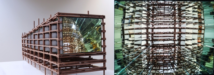 Monument to Regret, 2015. Walnut, 23-gauge nails, Mirrored Glass, 14 x 12 x 45 inches.